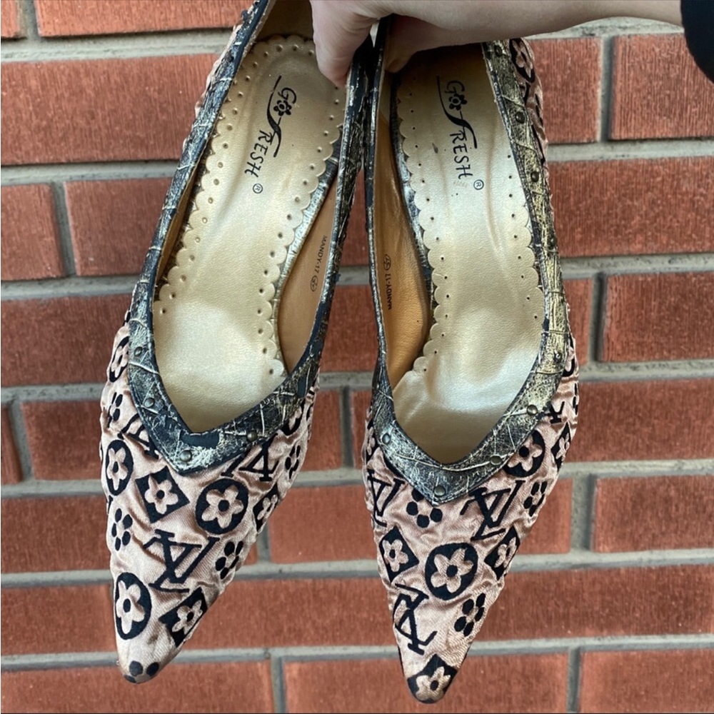 Selling heels with a monogram print